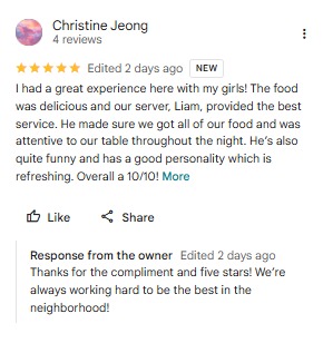 Positive Google review screenshot
