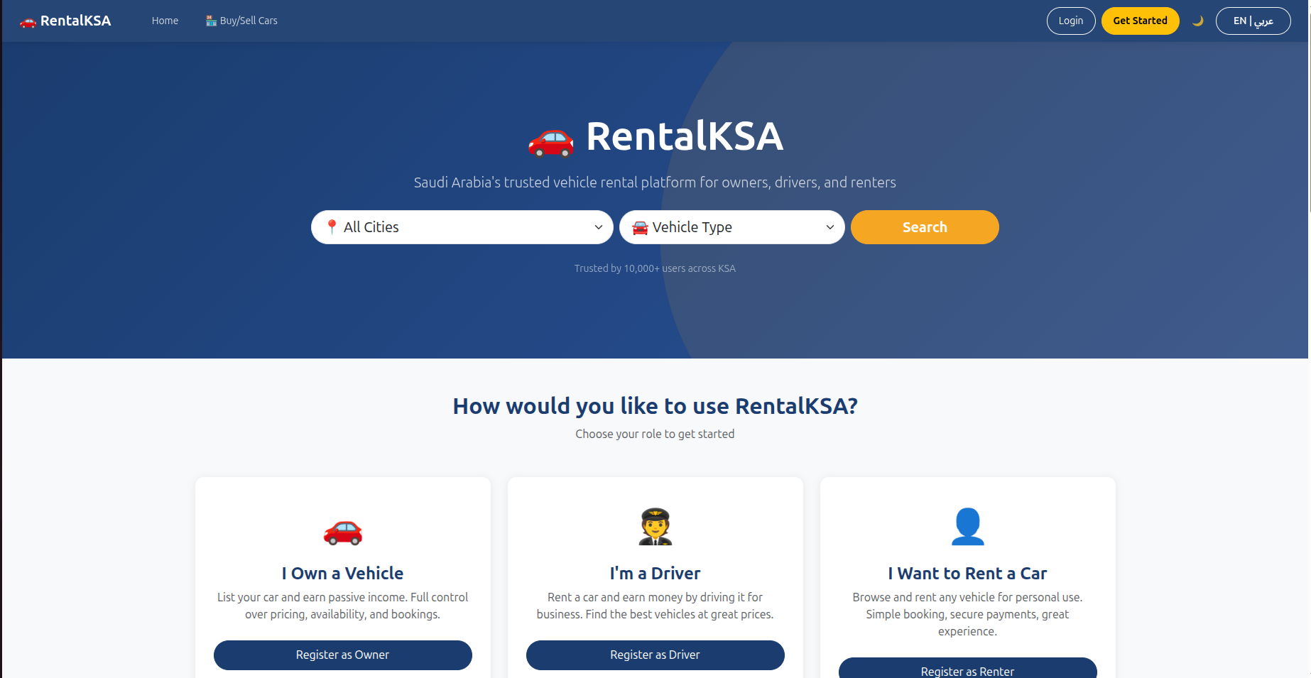 RentalKSA vehicle rental marketplace screenshot
