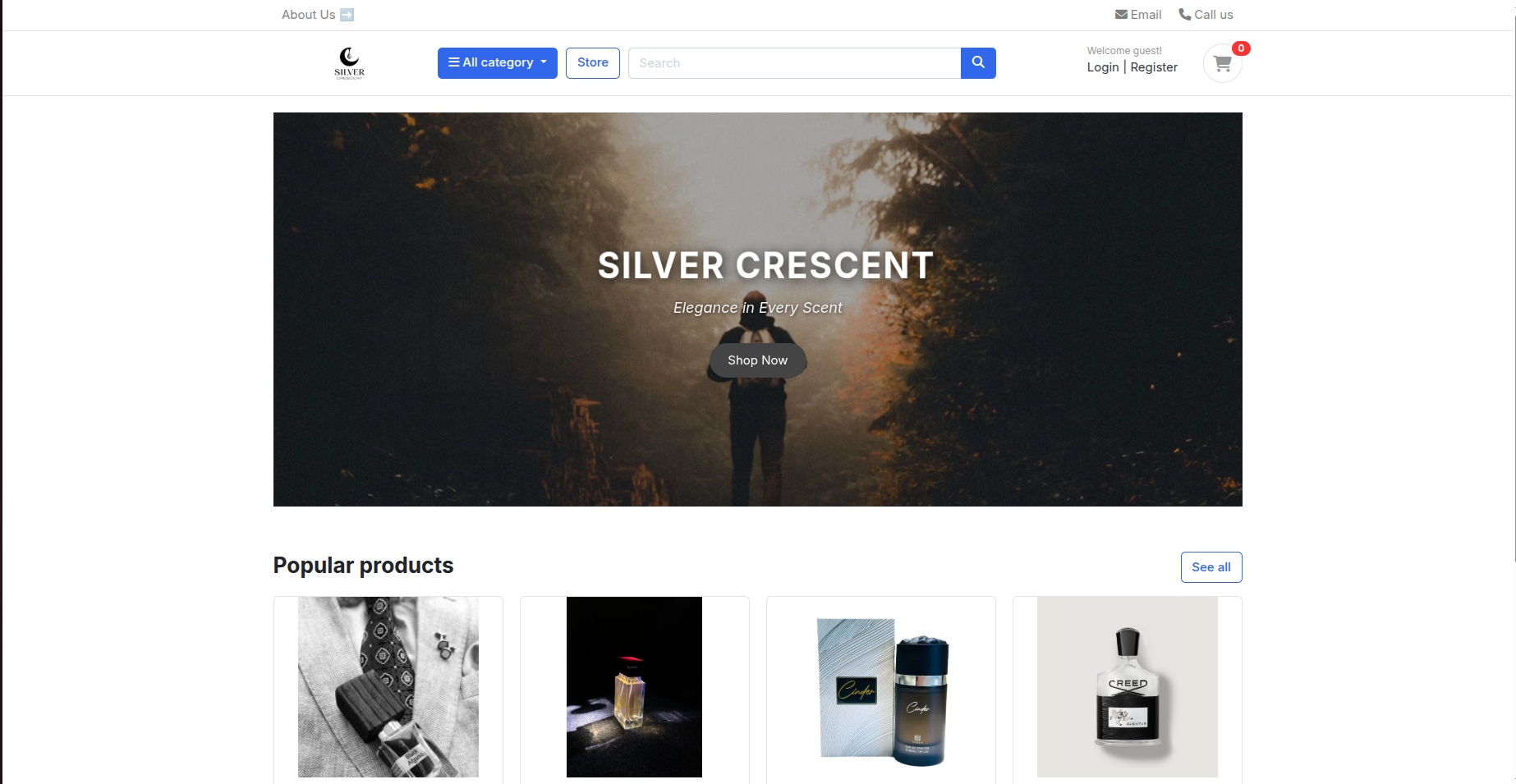Silver Crescent fragrance e-commerce storefront screenshot